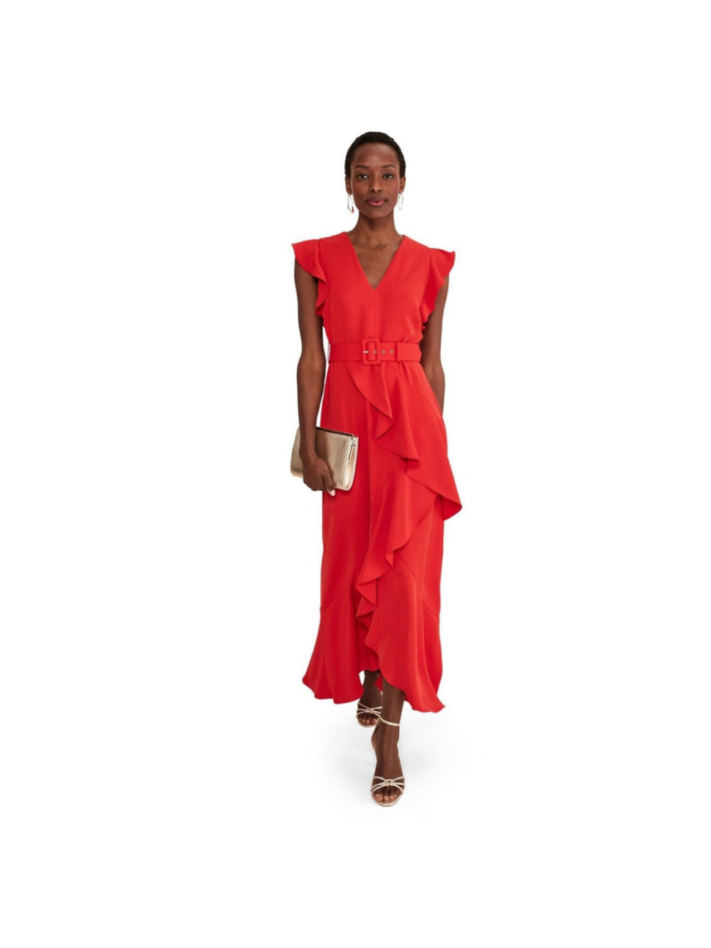 NWT Phase Eight Phoebe Frill Maxi Dress Size 10 US Red Ruffle Classic Feminine